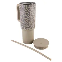 Leopard Print Travel Mug Nude Open